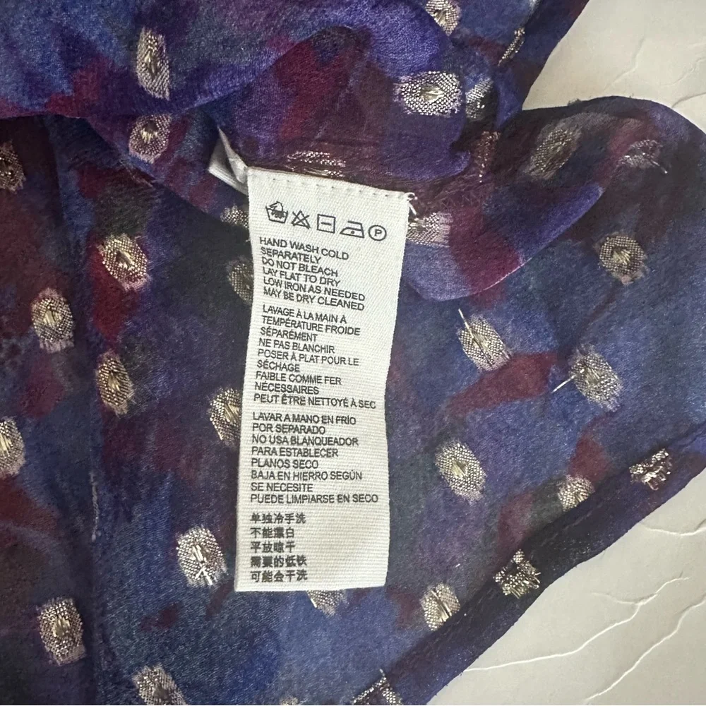 Evereve Purple Floral Sheer Tie-Neck Blouse - Picture 10 of 12